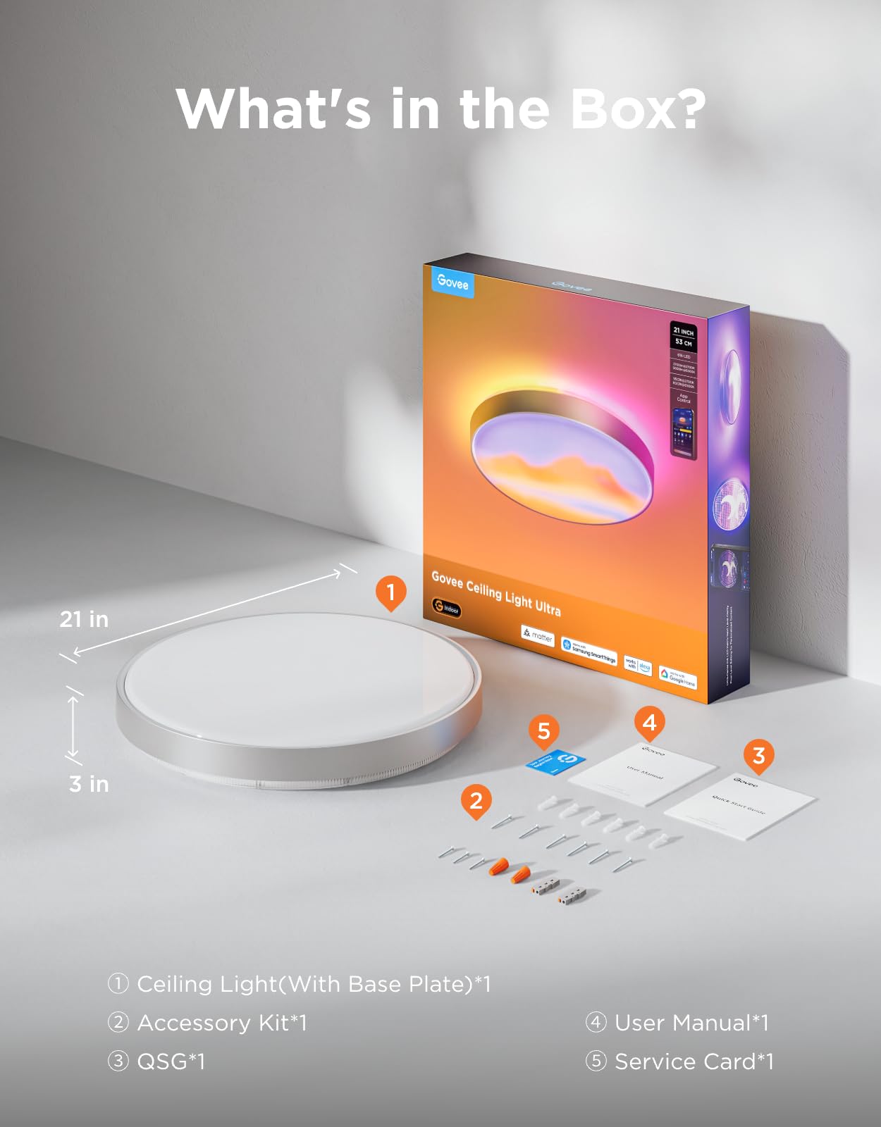 Govee Ceiling Light Ultra 21", 5000LM smart flush mount, RGBIC + Matter support