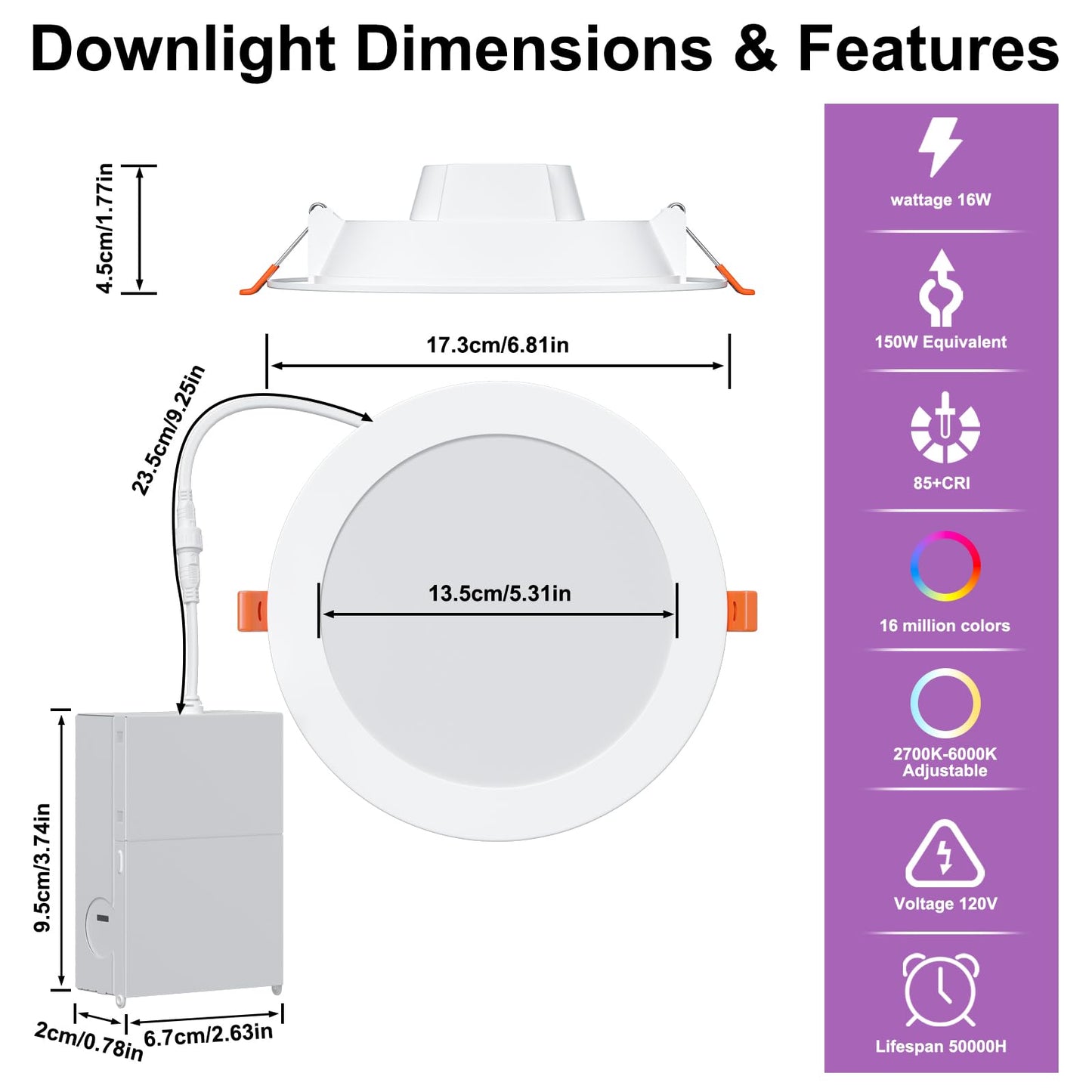 SikSog 24-pack 6" smart recessed RGBCW LED downlights, dimmable Bluetooth + Alexa control