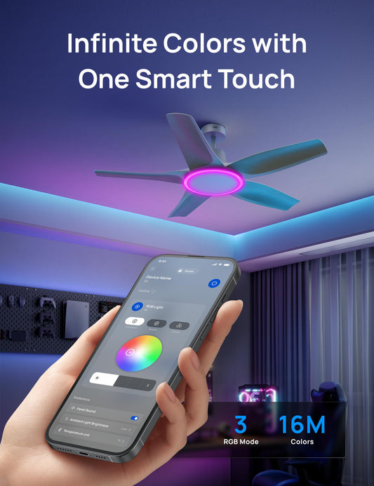 DREO smart ceiling fan with RGB light 52", Alexa/app control, quiet motor