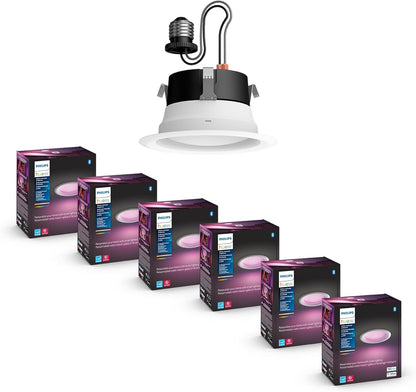 Philips Hue 4" smart recessed lighting 6-pack, color changing, 850 lm, Alexa/Google/HomeKit compatible