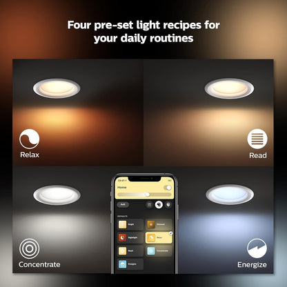 Philips Hue 4" smart recessed lighting 6-pack, color changing, 850 lm, Alexa/Google/HomeKit compatible