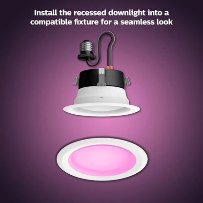 Philips Hue 4" smart recessed lighting 6-pack, color changing, 850 lm, Alexa/Google/HomeKit compatible