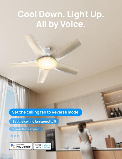 DREO smart ceiling fan with RGB light 52", Alexa/app control, quiet motor