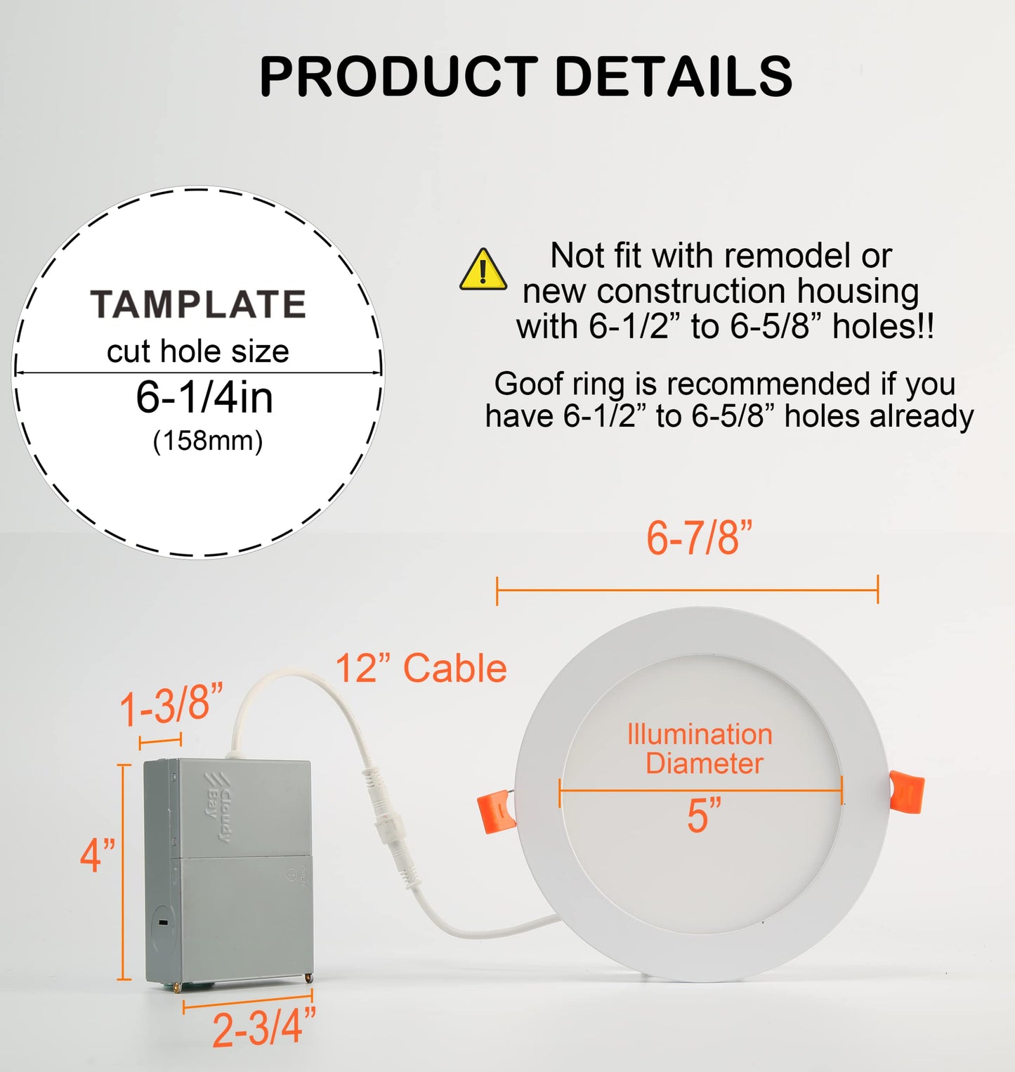 CLOUDY BAY 12-pack 6" smart WiFi recessed RGBCW LED lights, Alexa + Google compatible
