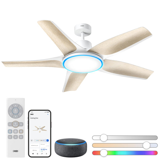 DREO smart ceiling fan with RGB light 52", Alexa/app control, quiet motor