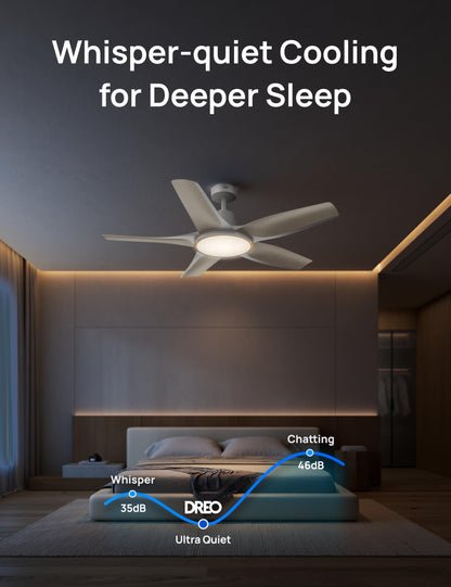 DREO smart ceiling fan with RGB light 52", Alexa/app control, quiet motor
