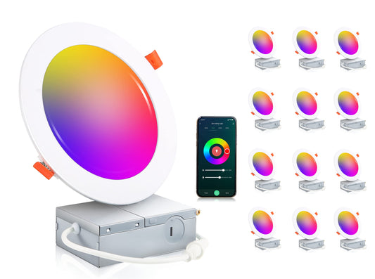 CLOUDY BAY 12-pack 6" smart WiFi recessed RGBCW LED lights, Alexa + Google compatible