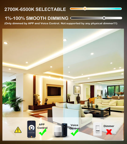 CLOUDY BAY 12-pack 6" smart WiFi recessed RGBCW LED lights, Alexa + Google compatible